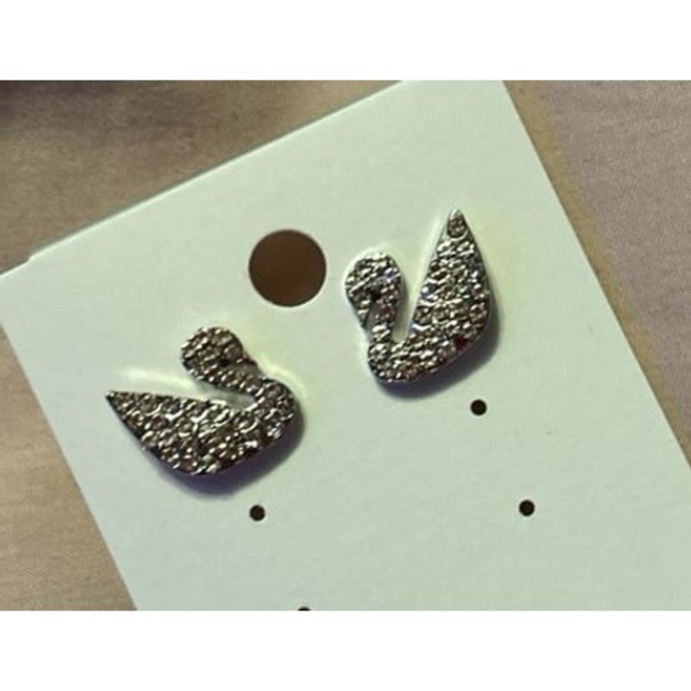 NEW Silver Rhinestone‎ Swan Silhouette Earrings